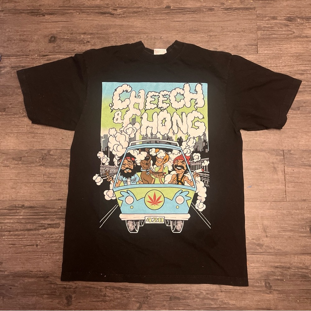 Cheech & Chong Black Graphic Short Sleeve Tee - Classic Band Print